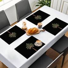 椰树印花亚麻餐垫（1件/4件/6件装），适用于餐桌，四季皆宜，现代可水洗，可作房间装饰、杯垫、厨房餐垫、室内外派对装饰、家居装饰，理想礼品 - 彩色 - 查看 5