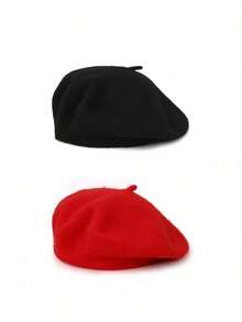 1pc/2pcs Women's Solid Color Wool Warm Beret Hat, French Style Classic Solid Color Beanie, Suitable For Casual And Party Wear - Multicolor - View 11