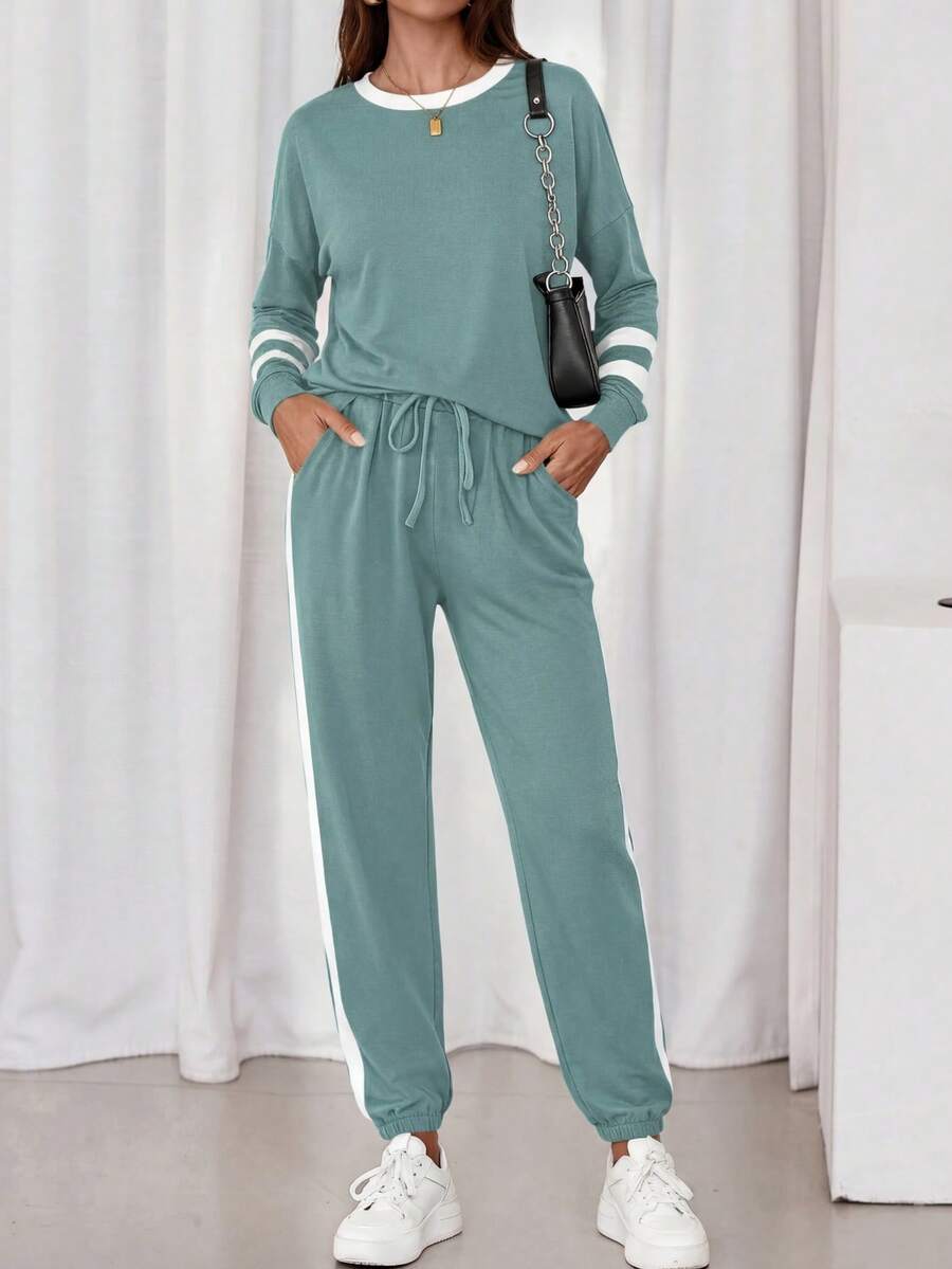 PRETTYGARDEN Women Fall 2 Piece Lounge Outfit Long Sleeve Tops High Waisted Jogger Pants Set Spring Travel Clothes Tracksuit New Years Valentine Vacation Outfit For Women - 果綠 - 查看 1
