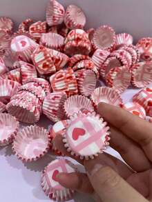 50pcs/100pcs/250pcs/500pcs/1000pcs Heart Shaped Mini Cupcake Liners, Random, 0.98 Inch Valentine's Day Paper Cupcake Cups, Suitable For Valentine's Day, Wedding, Birthday, Holiday Party Themes - Multicolor - View 4