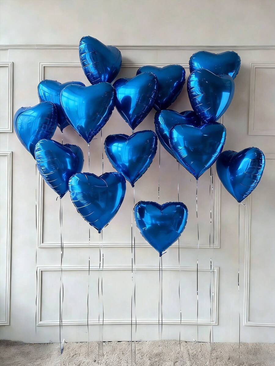 10pcs 18-Inch Blue Heart Shaped Foil Balloons, Suitable For Wedding, Birthday, Anniversary, Valentine's Day Decoration, Indoor Room Decor - Blue - View 1