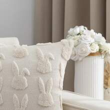 2pcs Quilted Embroidered Plush Pillow Covers, Easter Style Square Cushion Covers For Home Decor, Living Room, Bedroom, Sofa, Suitable For All Seasons - Beige - View 6