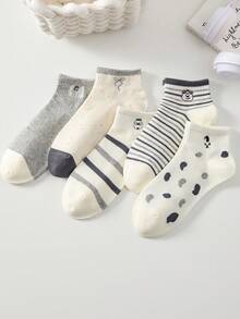 5 Pairs Women's Ankle Socks, Cute Bow & Striped Patterns, Low-Cut Breathable Socks, Comfortable Shoe Companion - Multicolor - View 3