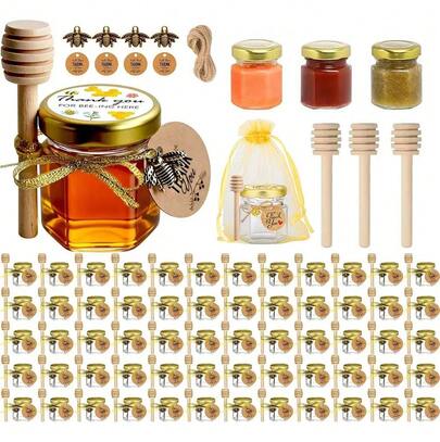 TendenciaBanna FMG-60P Set 60 Tarros de Vidrio 45ml con Tapas Herméticas y Cucharas para MielCalidad premium