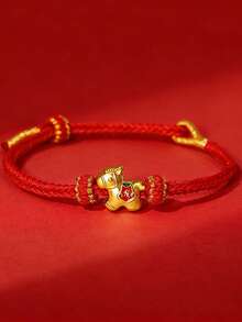 1pc/ Natural Stone Bracelet, Zodiac Horse, Money Coming Soon, Red Bracelet, Hand-Woven, Adjustable Size, Exquisite Red String Bracelet, An Ideal Gift For Friends During Festivals And Gatherings - Pony Woven Bracelet - View 17