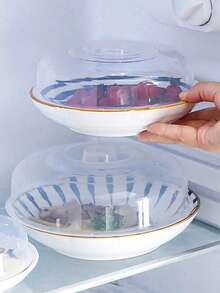 1个微波炉防溅罩 - 通用碗盖 | 透明可重复使用食品盖，防溅防溅罩 1个带把手的微波炉防油圆形塑料碗盖，食品保鲜 - 彩色 - 查看 3