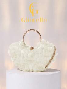 Bolsa de Embreagem de Luxo Jacquard com Babado 3D em Renda para Mulheres Glintelle, Bolsa Formal com Ferragens Metálicas, Bolsa de Noiva para Casamento, Presente do Dia dos Namorados, Bolsa de Embreagem Formal Elegante e Cintilante, Adequada para Combinar, Baile, Festa, Casamento, Noiva, Dama de Honra, Vestido de Aniversário - Branco - Visão 2