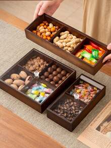 1 pieza Bandeja de madera de nogal con múltiples compartimentos y tapa, adecuada para aperitivos, postres, galletas, entradas, versátil para diversas ocasiones - Granate - Ver 6