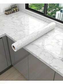 1卷大理石纹自粘墙纸，防水防油耐热厨房装饰墙纸，自粘浴室墙贴，阻燃高温炉灶防溅墙纸，带厚铝箔背衬