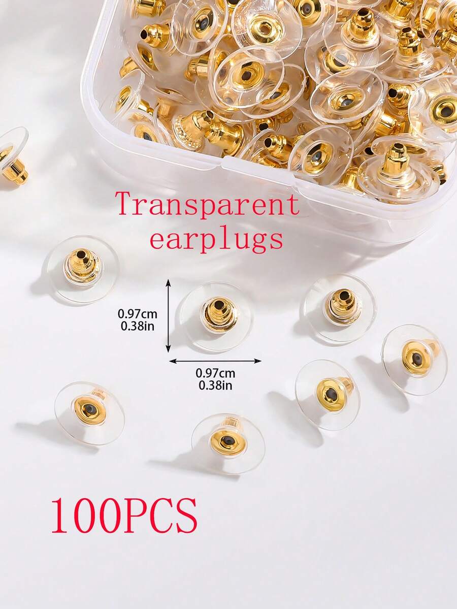 100个装透明硅胶圆柱耳塞，适合女性日常佩戴，耳环后塞，柔软硅胶耳环后塞，透明橡胶耳环后塞，带耳垫的柔软耳塞，低过敏性硅胶耳环后塞替换装，防滑硅胶耳塞，可用于DIY首饰，透明塑料耳环（袋装）