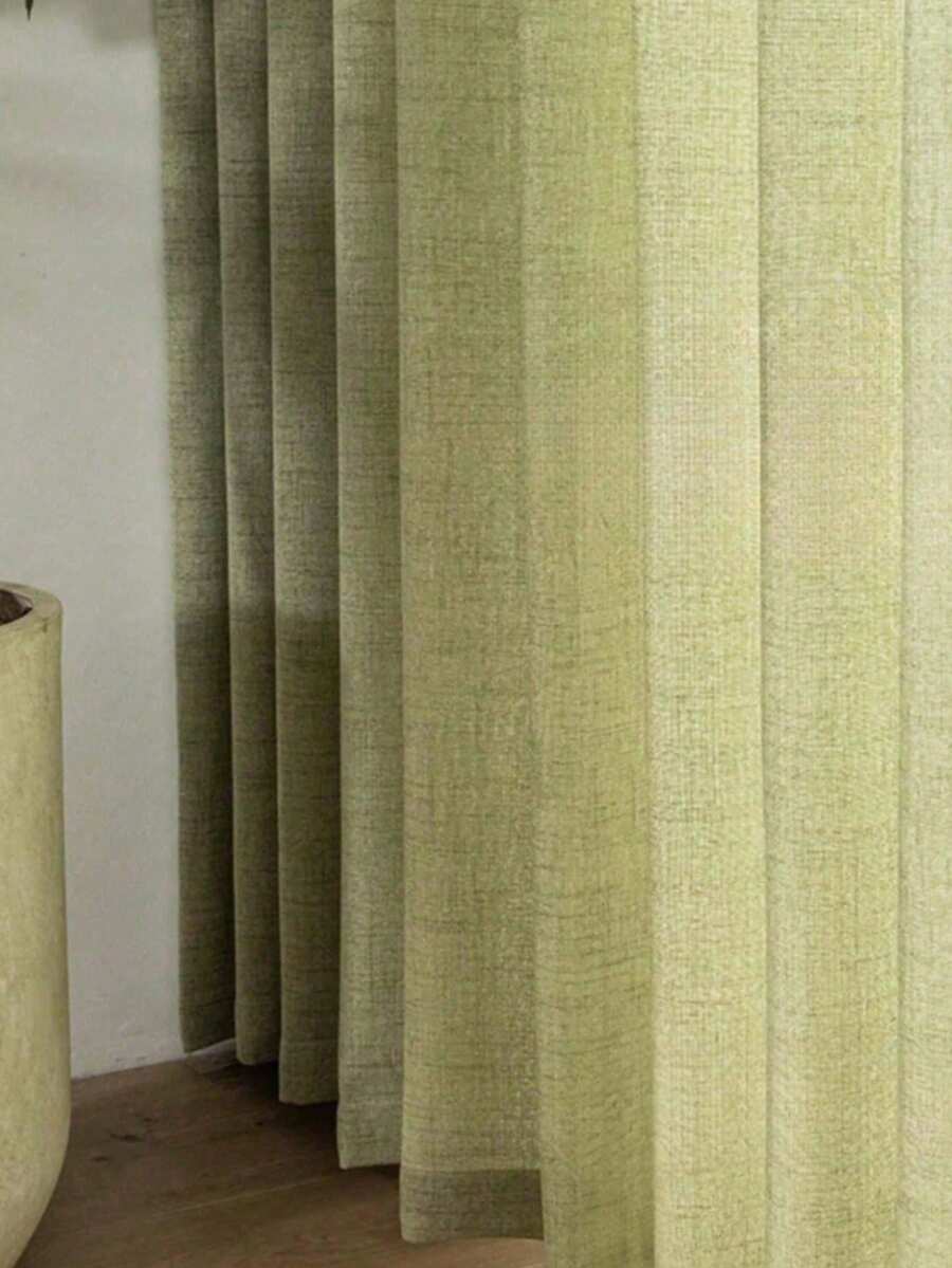 1 pieza Cortina de gasa de lino moderno - Estilo de lino japonés, diseño de bolsillo para varilla, adecuado para sala de estar y dormitorio - Cortina traslúcida y con filtro de luz, cortina de sala de estar, cortina de dormitorio (peso de tela 160g) - verde menta - Ver 1