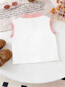 两件套水豚印花背心短裤套装，休闲时尚，深受少女喜爱的热门童装 - 粉色 - 查看 5