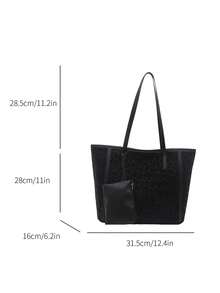 Bộ 2 túi tote da giả họa tiết da báo dung tích lớn, có quai xách đôi, lý tưởng cho việc đi làm, đi học hoặc đi làm. Chiếc túi tote rộng rãi, nhẹ nhàng này kết hợp phong cách thường ngày cổ điển và phong cách công sở. Rất phù hợp cho phụ nữ trẻ, sinh viên đại học và những người đi làm, dễ dàng thích ứng với môi trường làm việc, mùa tựu trường, cuộc sống học sinh/sinh viên và du lịch nghỉ lễ. Một chiếc túi tote thời trang có khóa kéo. - màu đen - Xem 8