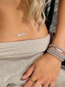 Customized Shiny Frosted Name Waist Chain For Women And Girls, Custom Name Waist Chain, Personalized BlingBling Name Stainless Steel Heart-Shaped Butterfly Letter Cuban Chain, Nameplate Belly Button Chain, Anniversary Gift For Her, Creative Gift For Girlfriends, Christmas, Valentine's Day, Mother's Day, Thanksgiving, New Year Gift - 彩色 - 查看 2