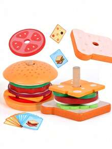 [Wooden Hamburger Toy] Kizh Wooden Hamburger Sorting & Stacking Toy | Educational Fine Motor Skills Toy, Includes Colorful Hamburger Parts, Order Cards And Pegboard | Preschool Gift For Boys & Girls, Ideal For Christmas, Thanksgiving And Halloween - Multicolor - View 4