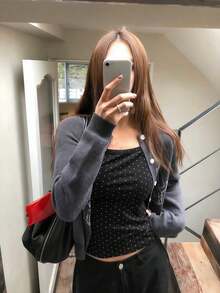韩版可爱波点荷叶边短款吊带背心，可作内搭或外穿，休闲黑色夏季款 - 黑色 - 查看 9