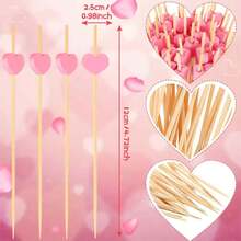 100pcs Natural Bamboo Heart-Shaped Toothpicks - Pink Heart Cocktail Picks With Bamboo Tips, 4.7 Inch Long Sturdy Skewers, Suitable For Valentine's Day, Wedding, Birthday Party Decor, Appetizers, Fruits, Cheese Platters - Disposable - Pink - View 9