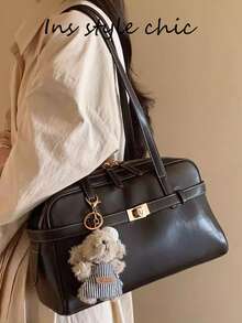 This New Multi-Functional Tote Bag Boasts A Simple Yet Stylish Design, Exuding A High-End Feel. It Can Be Carried On The Shoulder Or By Hand. This High-Quality Women's Shoulder Bag Is Made Of Durable Black PU Material, Offering Excellent Value For Money. - Black - View 6