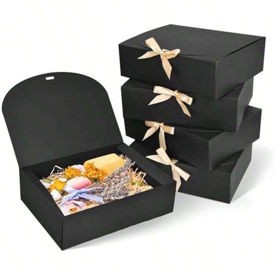 Paquete de 5 Cajas de Regalo de Boda, Cajas de Regalo de Papel, Cajas de Propuesta de Dama de Honor, con Bodas y Fiestas, Bridal shower, Baby Shower, Boda, Halloween, Navidad,para Dulces/Aperitivos - negro - Ver 1
