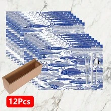 1pc/4pcs/6pcs Geometric Fish School Pattern Linen Placemats, Suitable For Dining Table, All Season Decor, Modern Washable Table Mats, Room Decor, Coasters, Kitchen Dining Mats, Indoor Outdoor Party Decoration, Home Decor, Ideal Gift - Multicolor - View 15