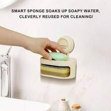 Soap Dish Shower, Milky White Suction Cup Soap Holder With Self - Draining Design And Sponge Tray, No Drilling Bathroom Kitchen Storage - 乳白色 - 查看 4