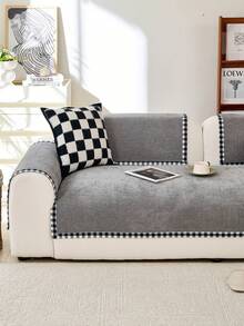 1件格子边沙发垫套，四季通用灰色沙发保护套，宠物防抓沙发套，宠物友好型沙发保护套，卧室/办公室/客厅家具套（枕套、靠背套和扶手套需另购） - 灰色 - 查看 6