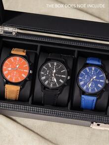 3pcs/Set Minimalist Casual Men's Quartz Watch, Blue/Brown/Black Leather Strap With Square Black Dial Quartz Watch Set. The Square Black Minimalist Dial Paired With Blue/Brown/Black Leather Straps, Comfortable And Fitting, With A Simple And Steady Style To Showcase The Elegant Elegant Of Men. - Multicolor - View 8