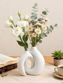 两件套现代白色金色花瓶 - 2 个花环造型的现代简约装饰花瓶，适用于客厅、玄关、书架、壁炉架、中心装饰，非常适合插干花和绿植，节日装饰 - 多色B - 查看 4