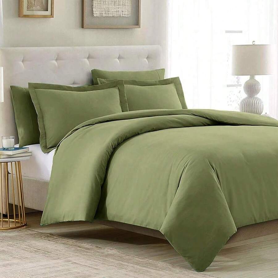 Duvet Cover Set - 5 PC Iconic Collection Bedding Set - Hotel Luxury, Extra Soft & Cooling - Microfiber - Button Closure And Corner Ties (FKing, Sage) - Cây xô thơm - Xem 1