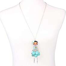 BONSNY Collar con muñeca floral de París hecha a mano, vestido de tela con patrón de flores, cadena plateada, collar de declaración de moda con colgante de joyería, Mediano, Metal Tela Cristal,38180037 - Multicolor - Ver 5
