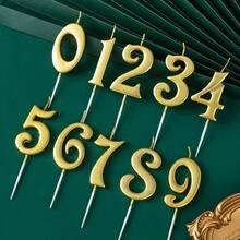 1pc 0-9 Creative Curved Gold Number Candle, Birthday Cake Decor, Suitable For Romantic Party, Birthday Celebration, Holiday Party, Singles Party Cake Decoration, Baking Decoration - Gold - View 3