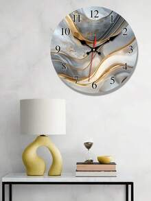 Relógio de Parede de Madeira com Textura de Mármore de Água Fluente Dourada, Decoração de Arte de Parede Moderna, Adequado para Decoração da Sala de Estar, Quarto, Cozinha e Escritório, Escolha Perfeita de Decoração para Casa, Também um Presente Ideal para o Dia dos Namorados, Ano Novo e Aniversário - Multicolorido - Visão 2