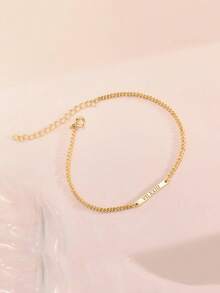 1pc Customized Minimalist Cuban Link Bracelet, Personalized Name Plate Bracelet, Minimalist Personalized Bracelet, Engraved Plate Bracelet, Date Engraved Bracelet, Unisex Bracelet, Customized Gift, Gift For Her/Him, Valentine's Day Gift, Mother's Day Gift, Father's Day Gift - Multicolor - View 11