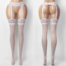 Women'/Piece Lace Style Garter Belt Stocking Set - Black, White, Red High Elasticity Pantyhose With Opaque Tights, Hand Washable Underwear, Suitable For Theme Parties, Lingerie Parties, And Daily Wear - 黑色 - 查看 4