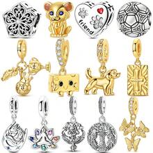 Silver Plated Charms Golden Butterfly Tassel Horseshoe Football Cup Golden Robot Dog Cross Life Tree Crow Lotus Flower Multi Element Series Beads Charm Fit Original Bracelet Charm Beads Necklace Diy Female Jewelry - Multicolor - View 1