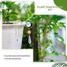 6 paquete de pequeñas enrejados para plantas en maceta de interior con atrapasoles de cristal de colores, atrapasoles de 8'' para decoración de plantas en maceta mini para ventana del hogar y jardín - Dorado - Ver 6