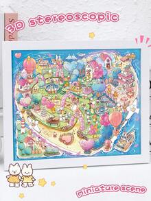 Extra Large Size - Landscape Sticker, Valentine's Day Theme Sticker, Large Size 36*26.5cm, Romantic Island Wedding, Miniature Scene Sticker, 3D Layered Scrapbooking Sticker, Includes 1 Tweezer, Valentine's Day Gift For Girlfriend - Multicolor - View 9