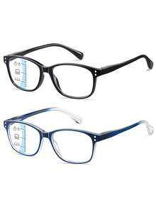 Progressive Multifocus Reading Glasses For Men Women Blue Light Readers Spring Hinge No-Line Near Range 2-Pack - 透明 - 查看 1