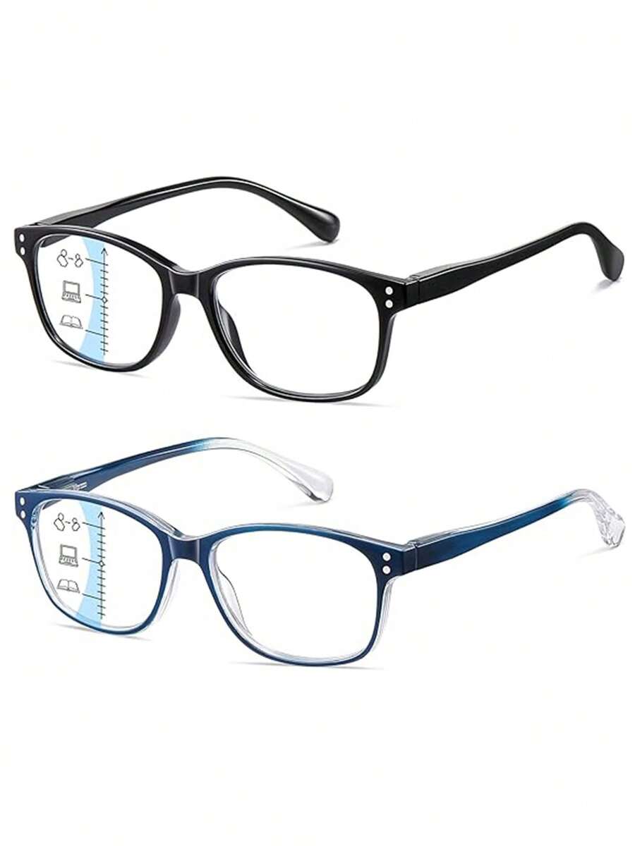 Progressive Multifocus Reading Glasses For Men Women Blue Light Readers Spring Hinge No-Line Near Range 2-Pack - 透明 - 查看 1