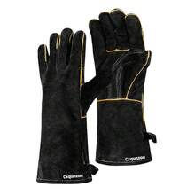 Leather MIG Welding Gloves - Heat Fire Resistant For Welding/Grilling/BBQ/Fireplace(Black/Brown/Blue),Black - Black - View 1