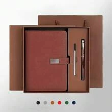 Office Notebook Gift Set With Pen PU Leather Journal Ballpoint Pen Free Laser Engraving Personalized Office Business Gift - màu nâu - Xem 3