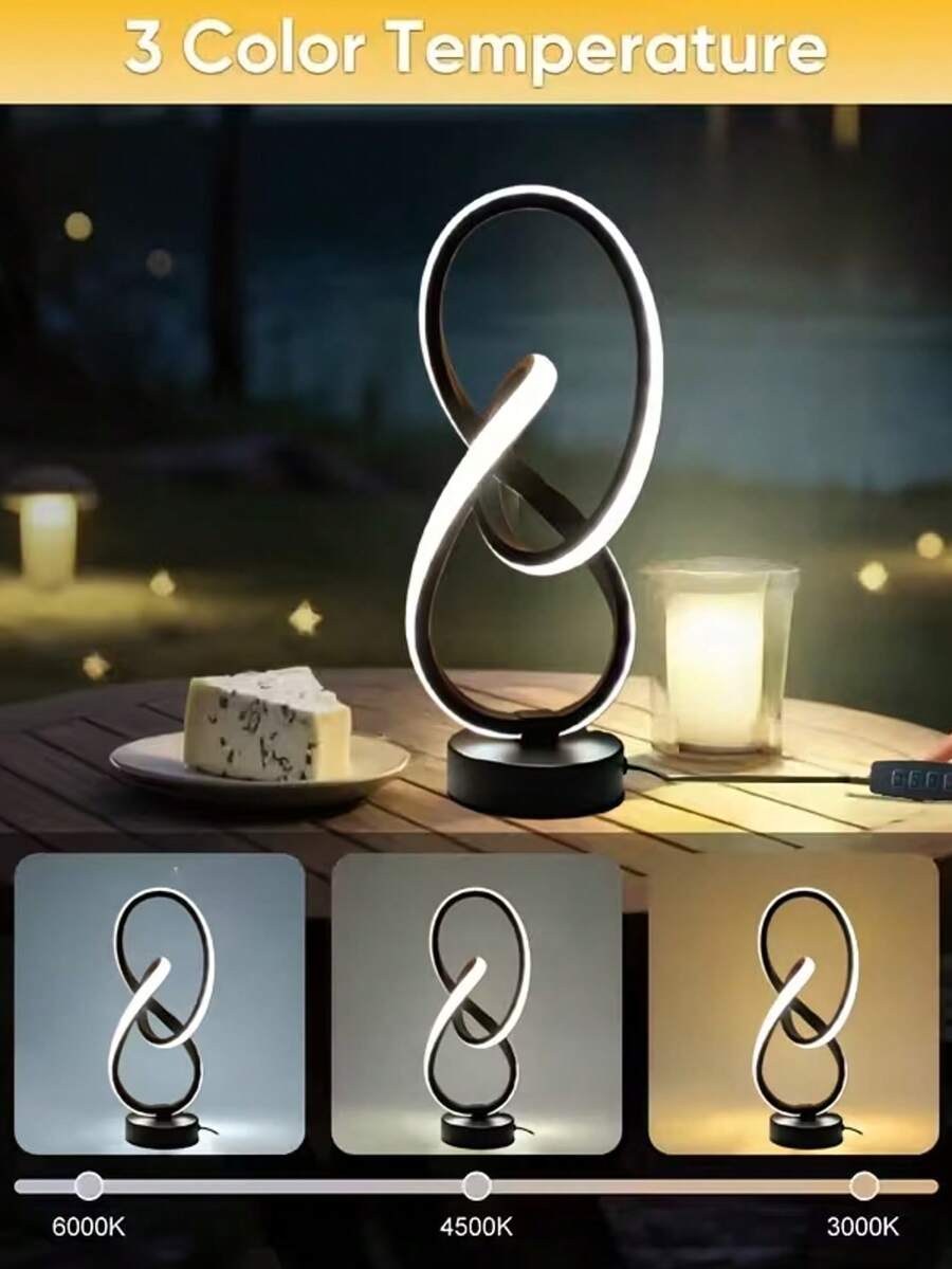 Lámpara de escritorio espiral de aluminio artística y regulable en 3 colores, adecuada para lectura, estudio y trabajo | Diseño minimalista moderno, decoración del hogar, iluminación de dormitorio, estructura de metal duradera, botón USB