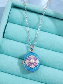 1件复古优雅浪漫不对称可开启银色吊坠项链，适合日常、通勤、节日、派对等场合，是送给女性的理想礼物。 - 彩色 - 查看 31