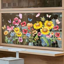 BRUP 1/3sheets/Set Colorful Floral Window Stickers, Static Cling Vinyl Decals, Suitable For Bedroom And Living Room Windows, Glass Decoration, Spring Floral Decorative Art