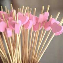 100pcs Natural Bamboo Heart-Shaped Toothpicks - Pink Heart Cocktail Picks With Bamboo Tips, 4.7 Inch Long Sturdy Skewers, Suitable For Valentine's Day, Wedding, Birthday Party Decor, Appetizers, Fruits, Cheese Platters - Disposable - Pink - View 8