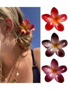 3 piezas/1 pieza Pasadores de pelo de plástico con forma de flor de hibisco de 7,7 cm/3,03 pulgadas, rojo/marrón/vino tinto, ligeros, adecuados para uso diario, casual, fiesta, viajes, playa, vacaciones, coleta, moño, lavado de cara, maquillaje, accesorio de vestir, accesorios para el cabello de mujer, elegantes garras para el cabello, clip de moda - Multicolor - Ver 6