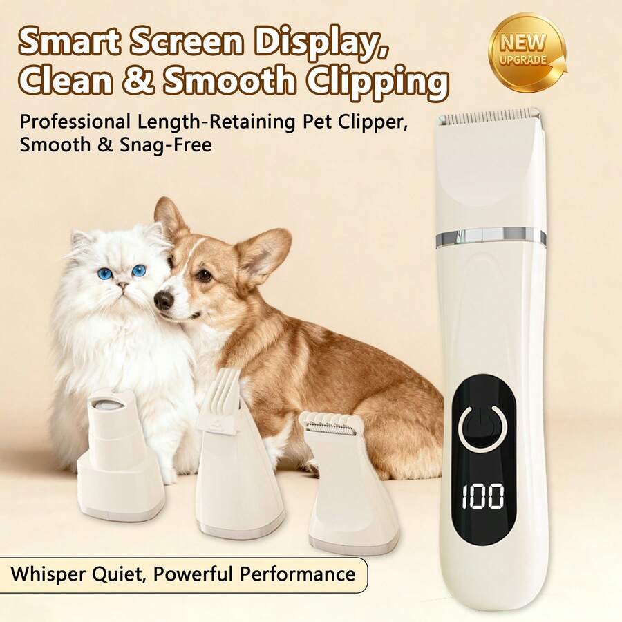4-In-1 Rechargeable Pet Grooming Clipper Set, Suitable For Dogs & Cats - Quiet Cordless Trimmer With Detachable Blades And USB Charging