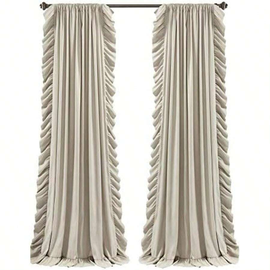 Decor Reyna - Juego de Paneles de Cortina de Ventana con Volantes, par, 54 Pulgadas de Ancho x 84 Pulgadas de Largo, Juego de Cortinas fluidas, Cortinas románticas con Volantes para recámara,(137.2An x 241.3Al cm (2 Paneles) Trigo) - Multicolor - Ver 1