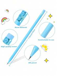 20支装HB铅笔，带橡皮擦，可爱石墨铅笔，木质铅笔，适合学生、成人、学校、办公室、婚礼派对礼品、返校必备 - 彩色 - 查看 3