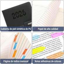GALASALA Agenda 2026, Planificador Diario, Semanal y Mensual, Libreta A5 con Cierre Magnético, Libreta de Notas con Notas Adhesivas de Colores, Planner Adecuada para Escuela y Oficina(Negro) - negro - Ver 3